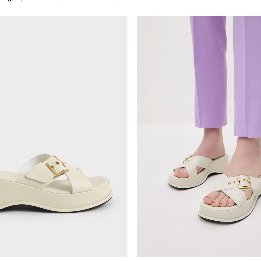 Charles & Keith Buckled Crossover Platform Sandals - Chalk